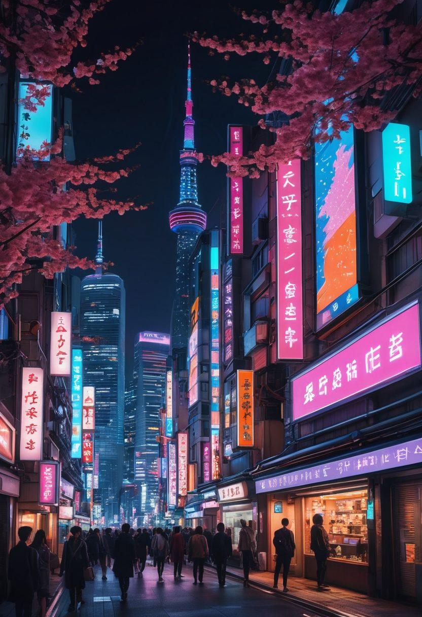A futuristic, neon-lit Tokyo skyline at night, with vibrant adult streaming icons subtly integrated into the buildings. Show a diverse group of people enjoying interactive content on their devices in a cozy, modern apartment overlooking the cityscape. Capture the essence of technology and intimacy, with hints of traditional Japanese aesthetics like cherry blossoms. super-realistic. vibrant colors. cyberpunk style.
